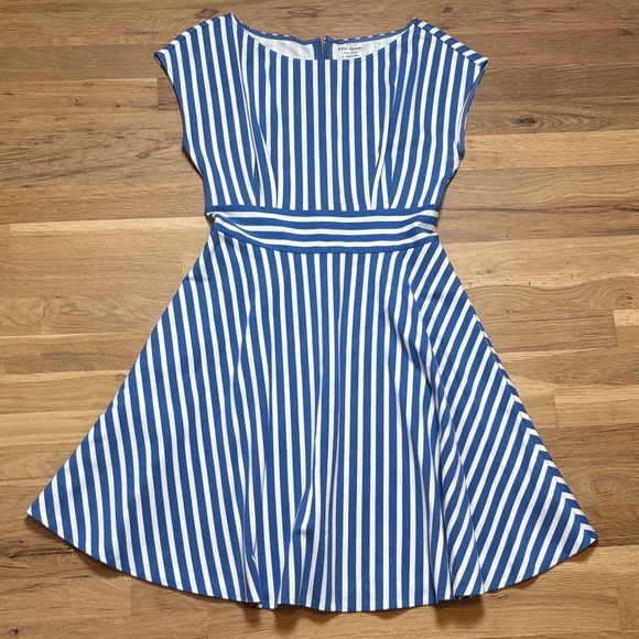 Kate Spade Blue White Striped Fit & Flare Casual Midi Dress Women's S